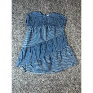 BCBGirls Denim Dress Girls 6 Blue Asymmetric Tiered Shift Chambray Short Sleeve